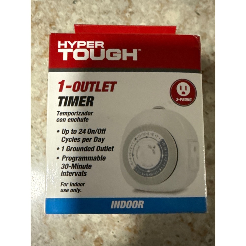 Hyper Tough 1-Outlet Indoor‎ Analog Timer 3-Prong Grounded 24-Hour HTH1023 White